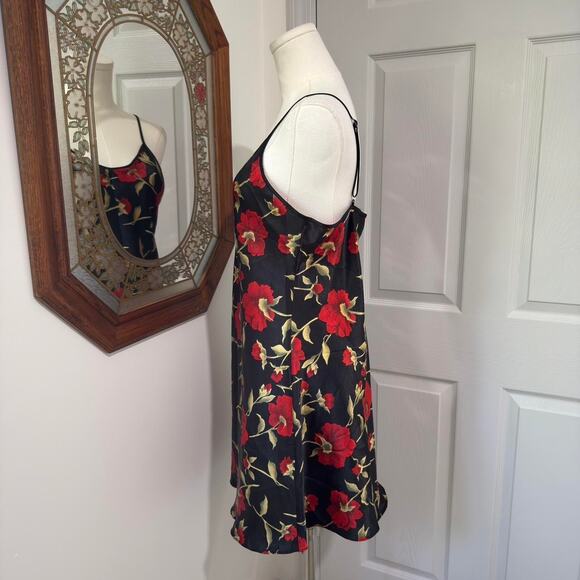 VTG Y2K Opulence Black & Red Rose Floral Romantic Grunge Mini Slip Dress L/M - Picture 3 of 7